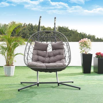 Dubbele hangstoel Skense met standaard grijs 198x156x98 cm [, Verzenden, Nieuw