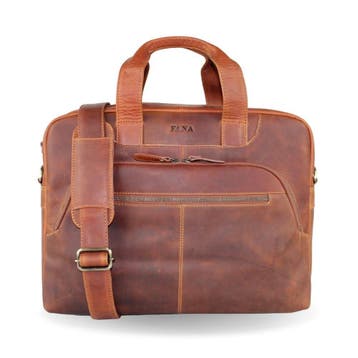 Fana Bags Leren Laptoptas met Veel Vakken - Zakelijke, Nieuw