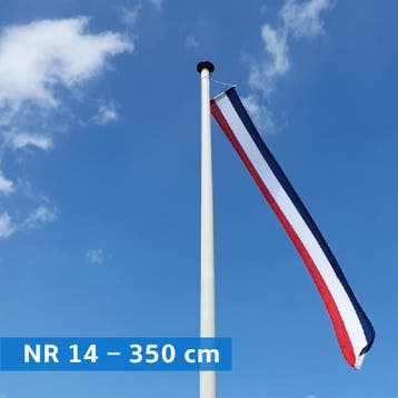 NR 14: Nederlandse wimpel 350 cm marineblauw met stokje., Nieuw