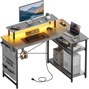 Gaming bureau - Gaming desk - Hoekbureau - 110x80 cm - Grijs, Verzenden, Zo goed als nieuw