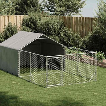 vidaXL Hondenkennel met ren 4x2x1,5 m gegalvaniseerd staal, Dieren en Toebehoren, Hondenhokken, Verzenden, Nieuw