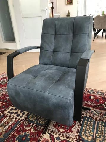 Leren draaifauteuil met stalen frame en stervoet - blauw, Ophalen of Verzenden, Nieuw, Leer