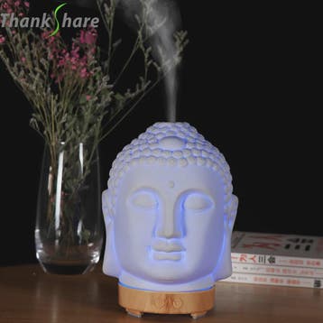 Buddha Hoofd Aroma Diffuser met Nachtlampje - 100ml Etherisc, Verzenden, Nieuw