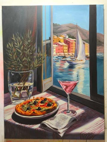 Milo Verdan - XL - Atardecer Mediterráneo, Antiek en Kunst