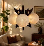 Plafondlamp - Glas, Hout, Messing - Een hanglamp met vijf