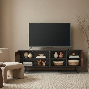 Commode Boxholm 160x30x57 cm zwart en walnootkleurig [en.cas, Huis en Inrichting, Kasten | Dressoirs, Verzenden, Nieuw