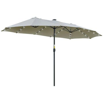 TRUUSK Dubbele Ovale Parasol 4,5m met LED Solar - Lichtgrijs, Verzenden