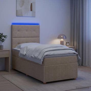 vidaXL LED Boxspring Bed met Matras Crèmekleurig 100 x 200, Verzenden, Nieuw, Eenpersoons, Stof