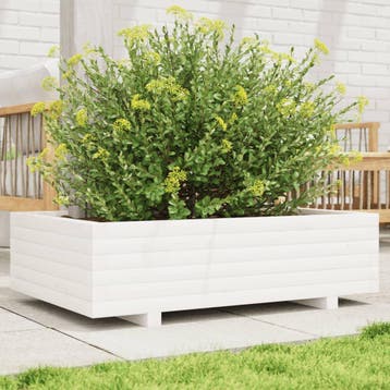 vidaXL Plantenbak 90x60x26,5 cm massief grenenhout wit, Verzenden, Nieuw, Hout