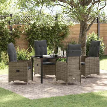 vidaXL Tuin eettafelset 5 pcs Grijs poly rattan, Verzenden, Nieuw, Rotan, 5 zitplaatsen