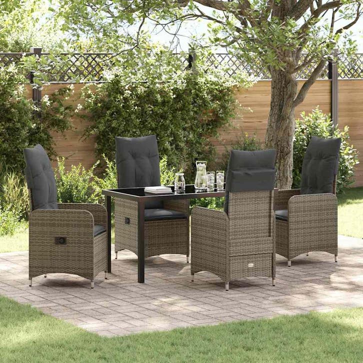 vidaXL Tuin eettafelset 5 pcs Grijs poly rattan, Tuin en Terras, Tuinsets en Loungesets, Nieuw, 5 zitplaatsen, Rotan, Verzenden