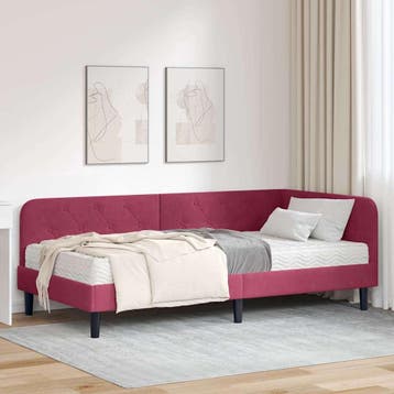 vidaXL Hoekbedframe Wijnrood 90 x 200 cm Fluweel, Verzenden, Nieuw, Rood, Stof