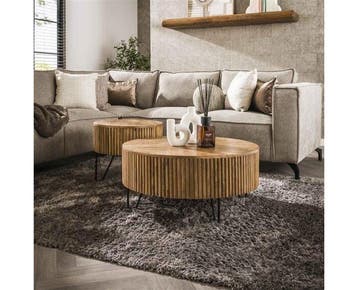 Salontafel Wave set van 2 rond mangohout - Zandkleur, Ophalen of Verzenden, Nieuw