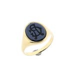 Vintage gouden signet pinkring met onyx, Gebruikt, Overige kleuren, Ophalen of Verzenden, Kleiner dan 17