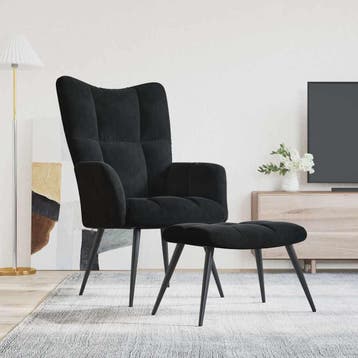 vidaXL Relaxstoel met kruk zwart fluweel, Verzenden, Nieuw