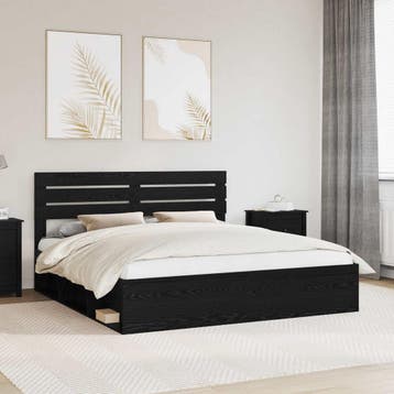 vidaXL Bedframe met hoofdeinde Zwart 200 x 200 cm Massief, Verzenden, Nieuw, Zwart, Hout