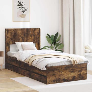 vidaXL Bedframe met opbergruimte en hoofdbord met lade, Verzenden, Nieuw, Bruin, Hout