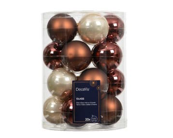 Kerstballen Glas Bruinmix 6 cm Set van 20, Ophalen of Verzenden, Nieuw