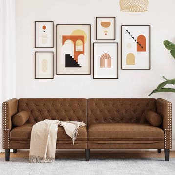 vidaXL Driezitsbank Chesterfield-stijl met bolsters, Huis en Inrichting, Verzenden, Leer, Minder dan 150 cm, Driepersoons