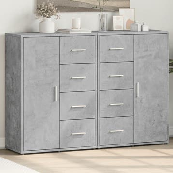 vidaXL Dressoirs 2 st 60x31x84 cm bewerkt hout betongrijs, Verzenden, Nieuw, Overige houtsoorten, Minder dan 50 cm