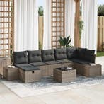 vidaXL Tuin Sofa Set met kussen 8 pcs Grijs poly rattan, Verzenden, Nieuw, Rotan, 8 zitplaatsen