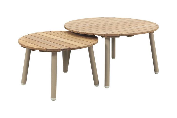VDG Mindo alu/teak ronde loungetafel set - Latte, Tuin en Terras, Tuinsets en Loungesets, Nieuw, Hout, Verzenden