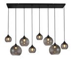 Hanglamp zwart met smoke glas ovaal 8-lichts, Verzenden, Nieuw, Glas
