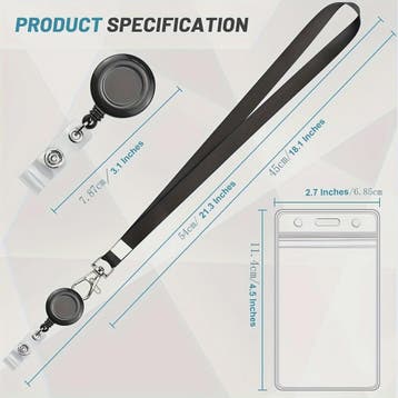Zwarte Badgehouder Set met Intrekbare Lanyard, Waterdichte K, Verzenden, Nieuw