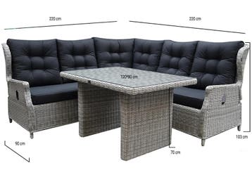 Ibiza hoek dining loungeset 4-delig verstelbaar wit grijs, Tuin en Terras, Ophalen of Verzenden, Nieuw, Wicker