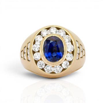 Ring - 18 karaat Geel goud - 3.39ct. tw. Saffier - Diamant -, Nieuw