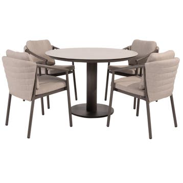 Sarah Barolo dining tuinset 120 cm rond 5 delig keramiek, Tuin en Terras, Tuinsets en Loungesets, Ophalen of Verzenden, Nieuw
