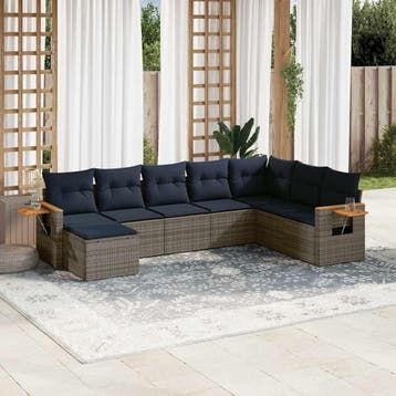 vidaXL 8-delige Loungeset met kussens poly rattan grijs, Verzenden, Nieuw, Loungeset