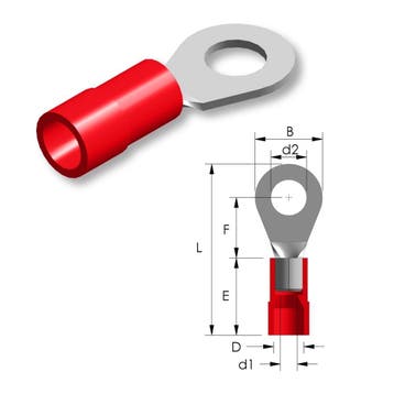Tirex automotive Ringkabelschoen M8 ROOD geïsoleerd met oog, Ophalen of Verzenden, Nieuw