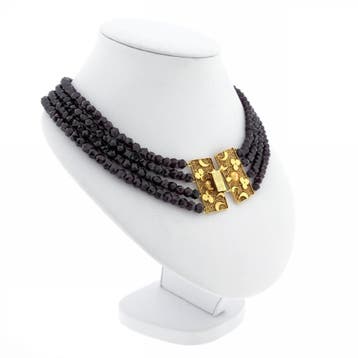 Antieke kralencollier met gouden sierslot (Ketting), Sieraden, Tassen en Uiterlijk, Kettingen, Gebruikt, Ophalen of Verzenden