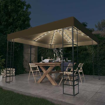 vidaXL Tuinpaviljoen met LED-lichtslinger 3x3 m taupe, Verzenden, Nieuw