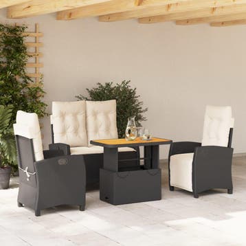 vidaXL 4-delige Tuinset met kussens poly rattan zwart, Verzenden, Nieuw, Tuinset