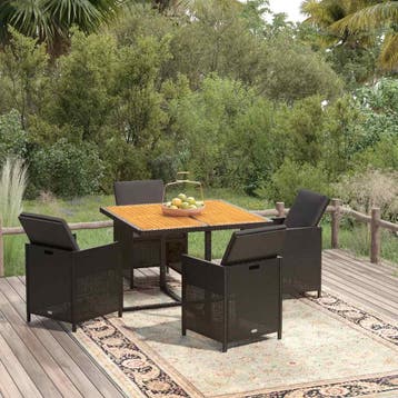 vidaXL 5-delige Tuinset met kussens poly rattan zwart, Verzenden, Nieuw, Tuinset