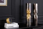 Moderne vaas PRECIOUS 50cm zwart goud metaal gehamerd design, Huis en Inrichting, Ophalen of Verzenden, Nieuw