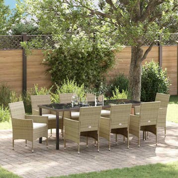 vidaXL Tuin eettafelset 9 st Beige poly rattan, Verzenden, Nieuw, Rotan, Meer dan 8 zitplaatsen