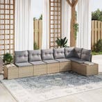 vidaXL Tuin Sofa Set met kussen 6 pcs Beige en Grijs poly, Verzenden, Nieuw, Rotan, 6 zitplaatsen
