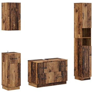 vidaXL 4-delige Badkamerkast Set HOORN Oud hout Bewerkt hout, Verzenden, Nieuw