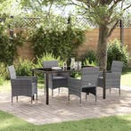 vidaXL Tuin eettafelset met kussen 5 pcs Grijs poly rattan, Verzenden, Nieuw, Rotan