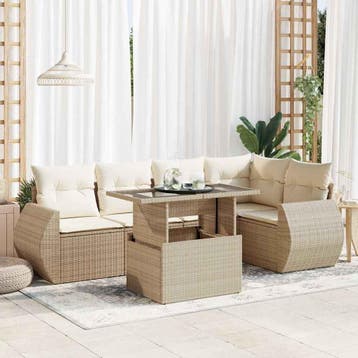 vidaXL 6-delige Loungeset met kussens poly rattan beige, Verzenden, Nieuw, Loungeset