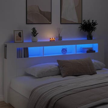 vidaXL Hoofdeinde met LED 220x18,5x103,5 cm bewerkt hout wit, Verzenden, Nieuw, Wit, Hout