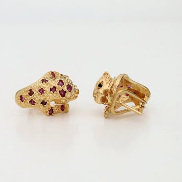 Oorbellen - 14 karaat Geel goud - Robijn, saffer, Sieraden, Tassen en Uiterlijk, Oorbellen, Nieuw