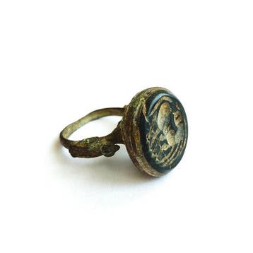 Zijderoute, Centraal-Azië Zilver en Agaat Zilveren ring met, Antiek en Kunst