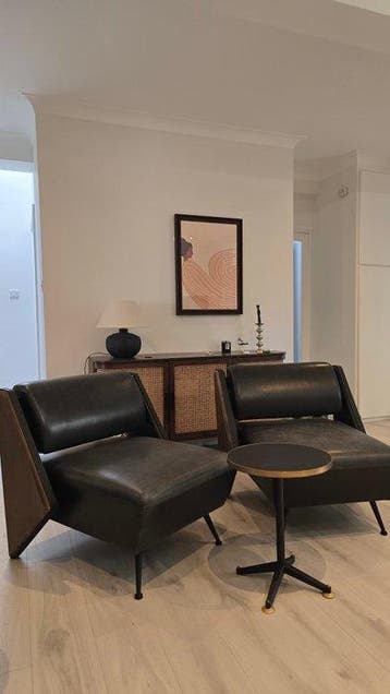 Fauteuil (2) - Hout, Leder
