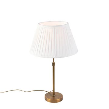 Bronze tafellamp met plisse kap wit 35cm - Parte, Verzenden, Nieuw
