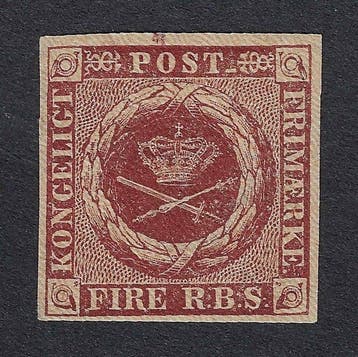 Denemarken 1851/54 - Wapen 4 RBS Brown - Certificaat, Postzegels en Munten, Postzegels | Amerika, Gestempeld