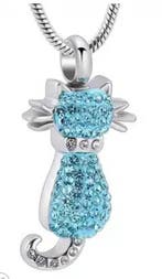 Ashanger, assieraad Kat strass blauw, sieraad crematie as, Overige materialen, Blauw, Nieuw, Dier